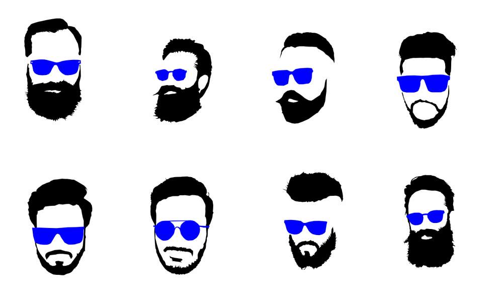 8 Hipster Beard Glasses Silhouette Vector.