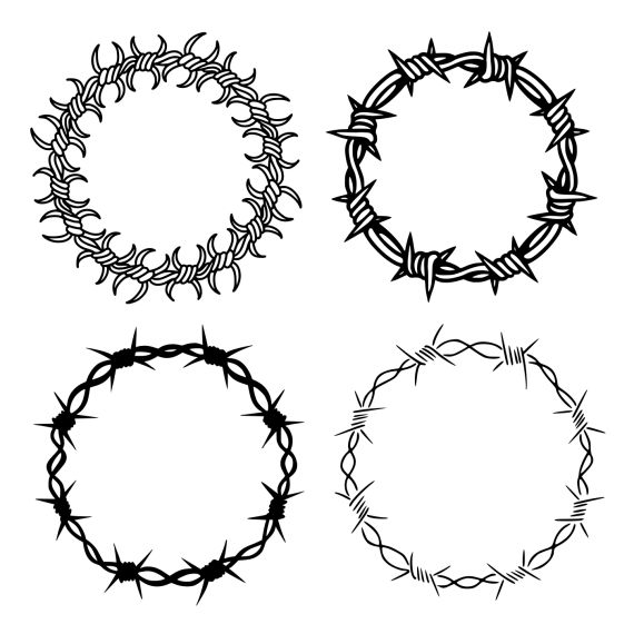 Circle Barbed Wire Tattoo Set Vector (EPS, SVG)
