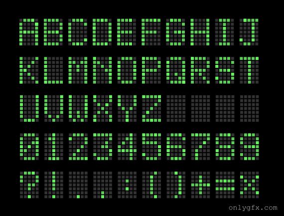 Terminal Led Board Panel Letters And Numbers Green Vector (EPS, SVG)