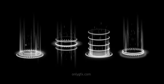 White Futuristic Hologram Teleport Glowing Neon Rings (PNG Transparent)