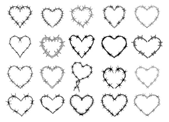 Barbed Wire Heart Tattoo Set Vector (EPS, SVG)