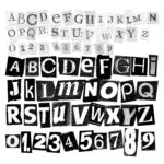 Black and White Newspaper Letters Numbers Cutouts (PNG Transparent)