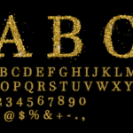 Gold Glitter Alphabet and Numbers (PNG Transparent)